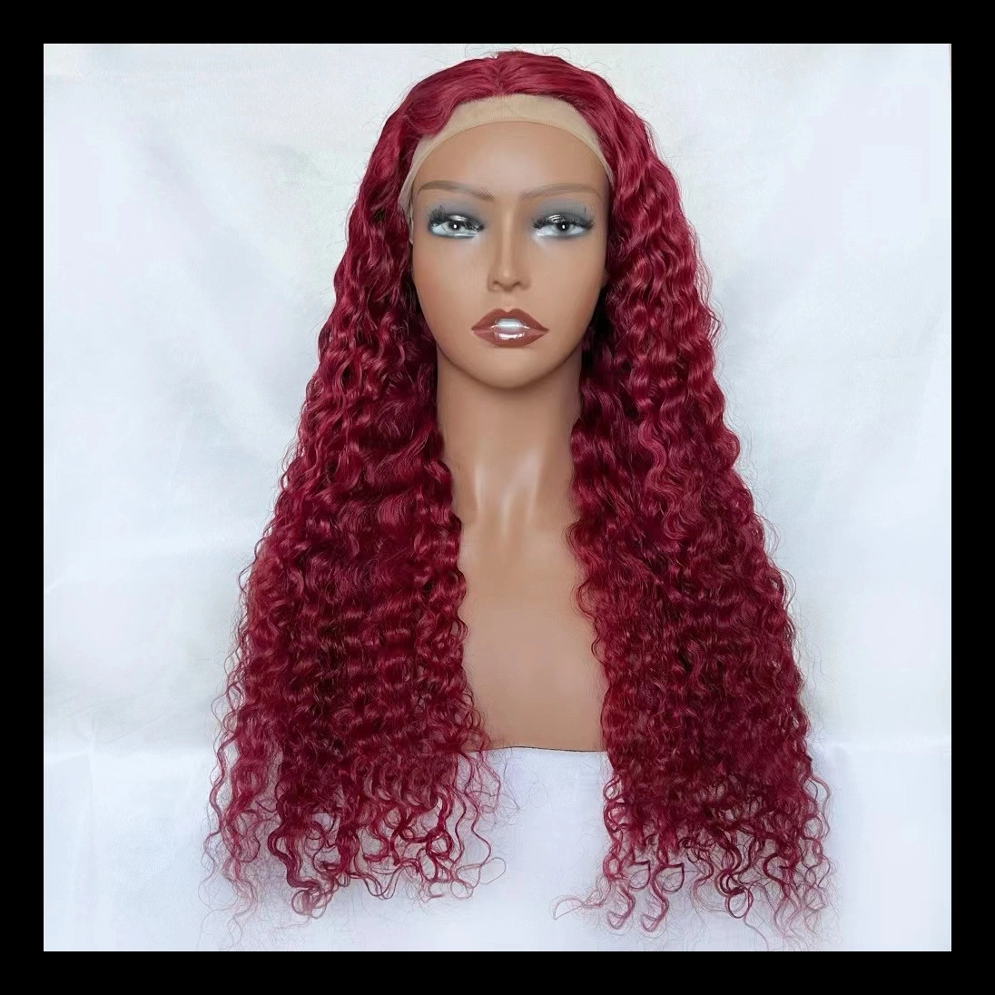 Brazilian Real 100% Colored Raw Virgin Human Virgin Hair HD Transparent Human 99j Red Burgundy Deep Wave Curly Lace Wig