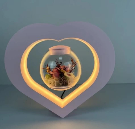 Pink Color Heart Shape Magnetic Levitation Floating Preserved Flower Lamp Light for Christmas Gift Home Business