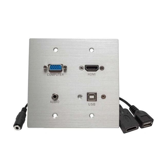 HDMI, VGA, 3.5mm and USB Pass Through Double Gang Wallplate