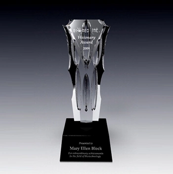 Round Crystal Glass Award with Black Base Awards Trophy