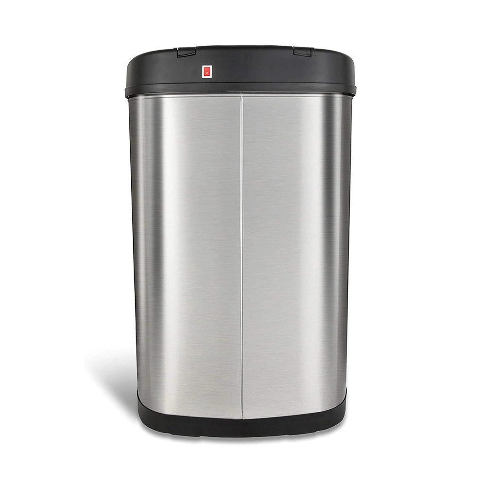 Automatic Touchless Motion Sensor Oval Trash Can with Black Top, 50 L Stainless Steel