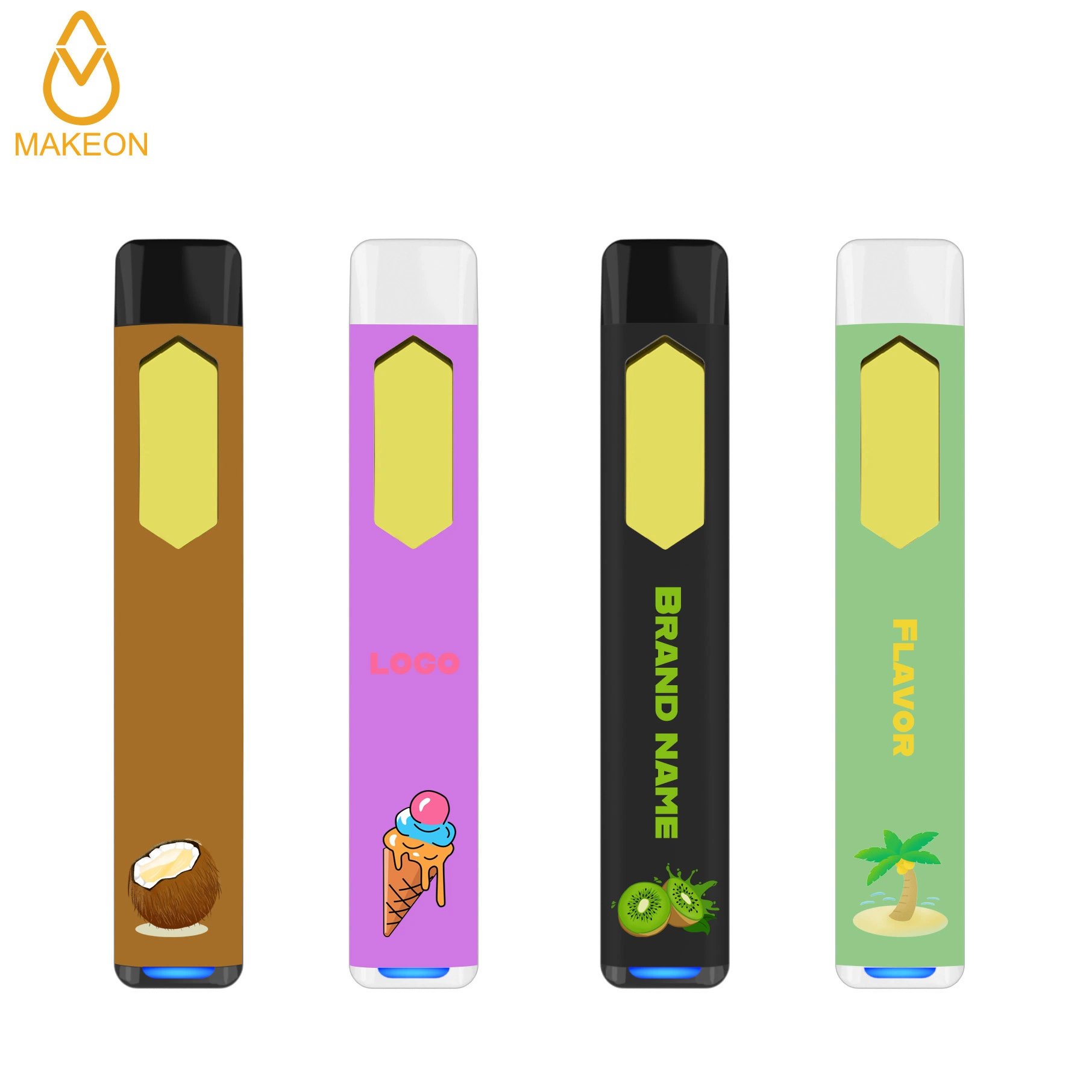 Makeon 2.0Ml de cerâmica Horizontal Premium e descartáveis cigarros vaporizador do tanque de óleo espesso Vape Pen Design OEM nenhum metal haste médio maior sabor puro em nuvem