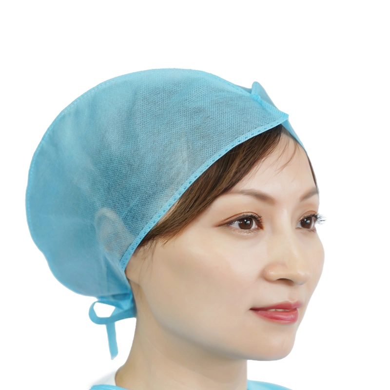 Non Woven PP/SMS Disposable Surgical Doctor Cap Light Blue with Elstic on Back for Hospital