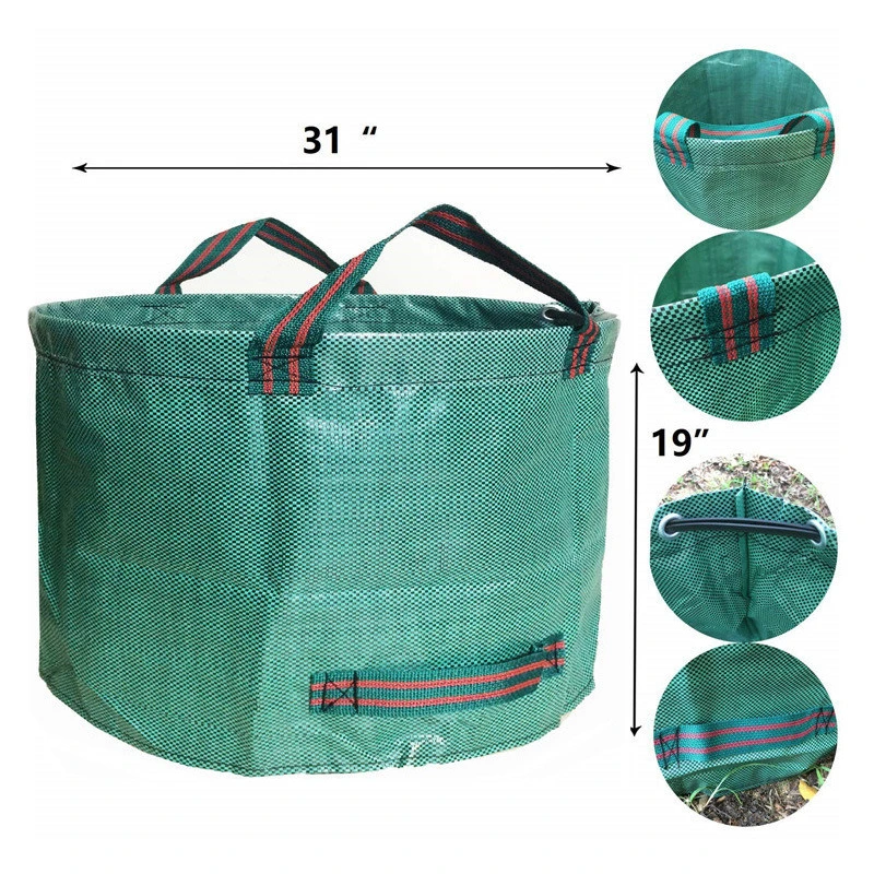 63 Gallons Capacity Reusable Garden Bag Waterproof PE Woven Fabric Yard Waste Bag for Leaves Tools Gardening Bag Bl11999