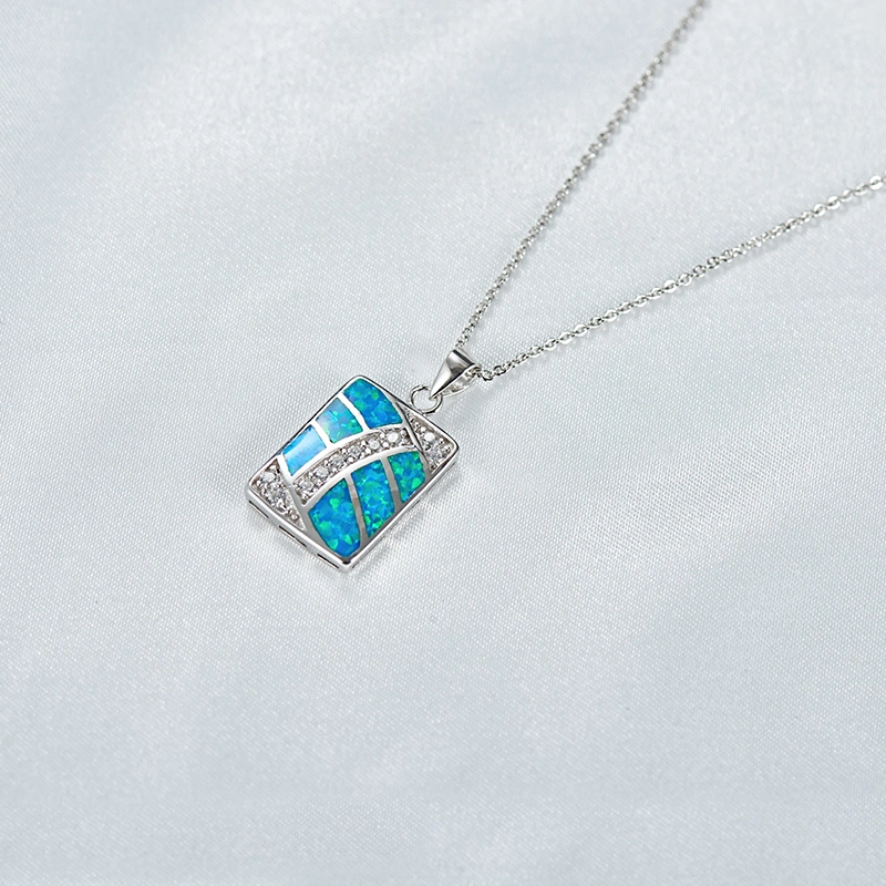 Gift Jewelry Sterling Silver Jewellery Man Rectangle Casual Pendant Opal Collections