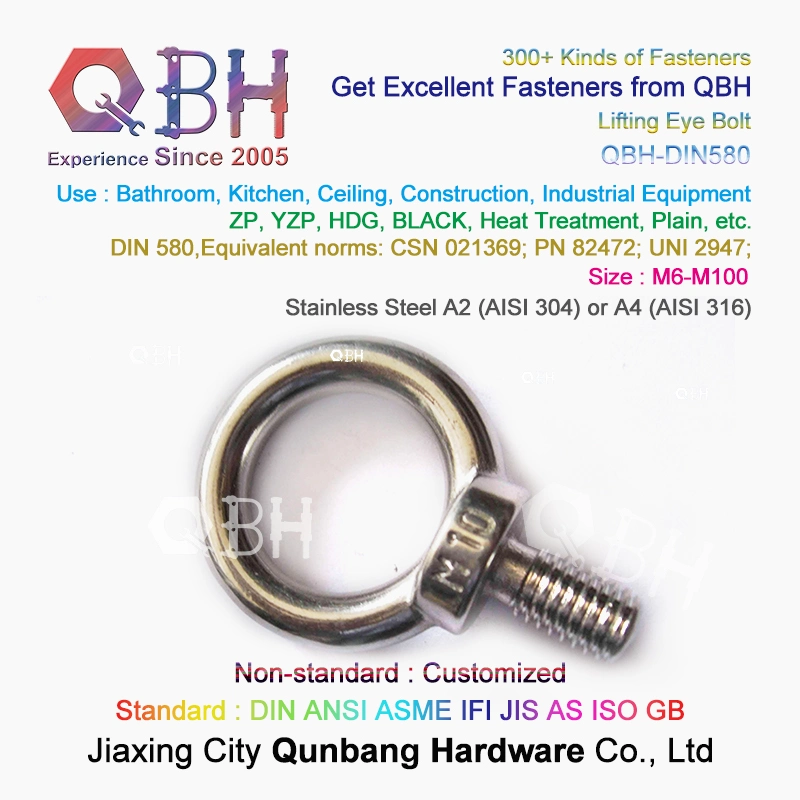 Qbh DIN580/BS4278/JIS118 Customized M8-M100 Stainless Steel/Carbon Steel Eye Lifting Bolt Spare Replace Parts Boat Ship Shipyard Forging Marine Rigging Hardware