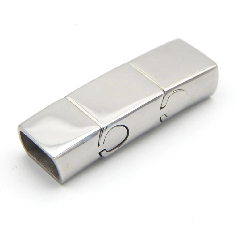 Shiny Silver 12X6mm Inner Size Stainless Steel Slide-in End Hook Magnetic Clasp for Flat Braided Leather Cord