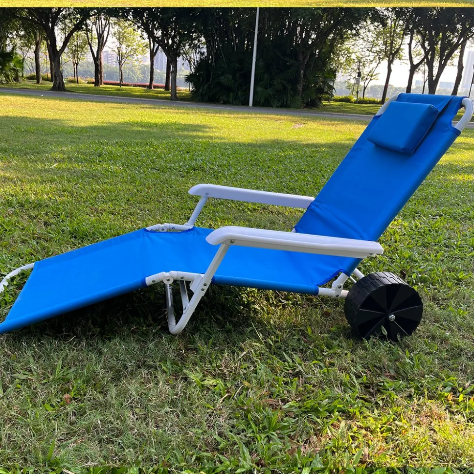 Wheeled Beach Chair with Pillow Foldable Chair