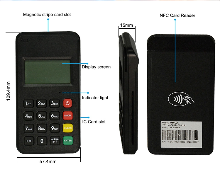 PCI EMV L1&L2 Certified Bluetooth Payment POS Terminal Supporting Msr Contact IC Contactless Card Reader (M6 PLUS)