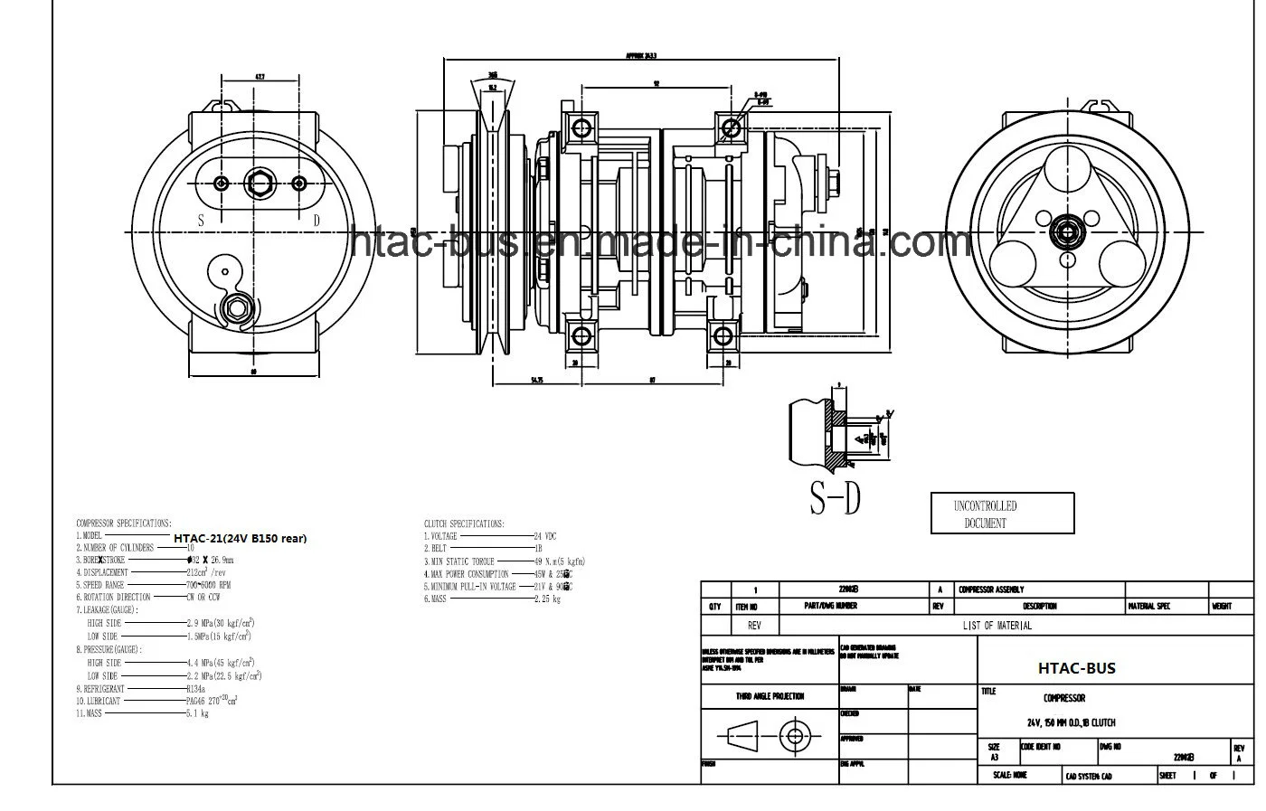 Bus Air Conditioner Zexel Compressor TM21