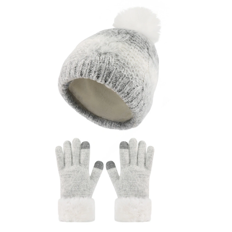 Invierno niños Guantes de pantalla táctil caliente y punto polar PomPom Conjunto de sombreros