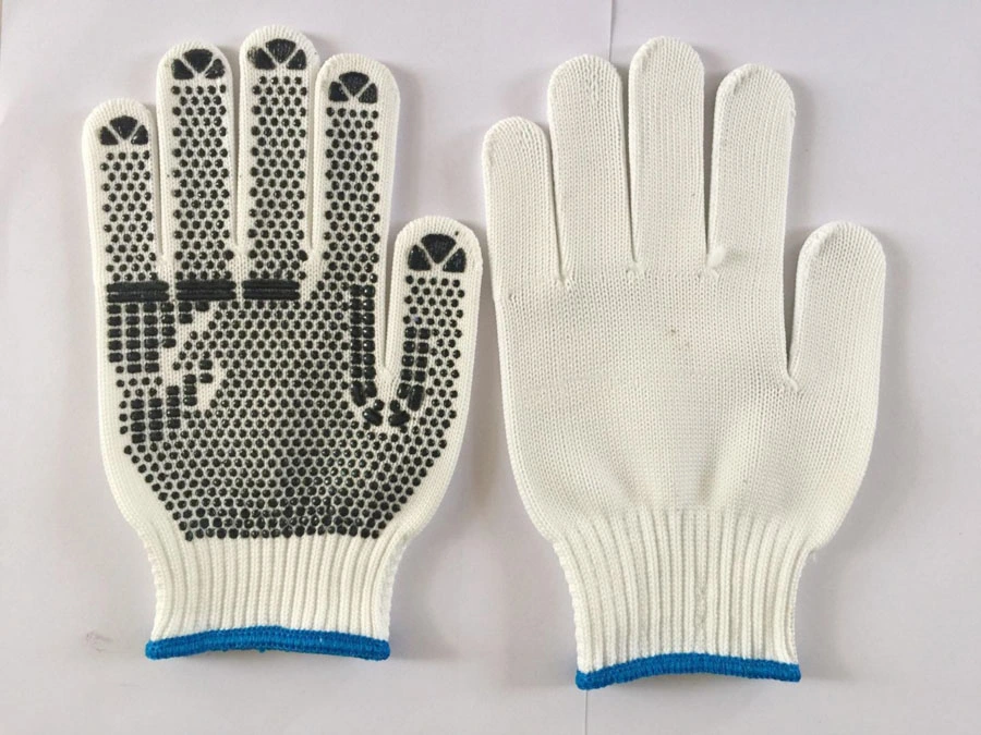 10gauge Bleach White Black PVC DOT Cotton Gloves