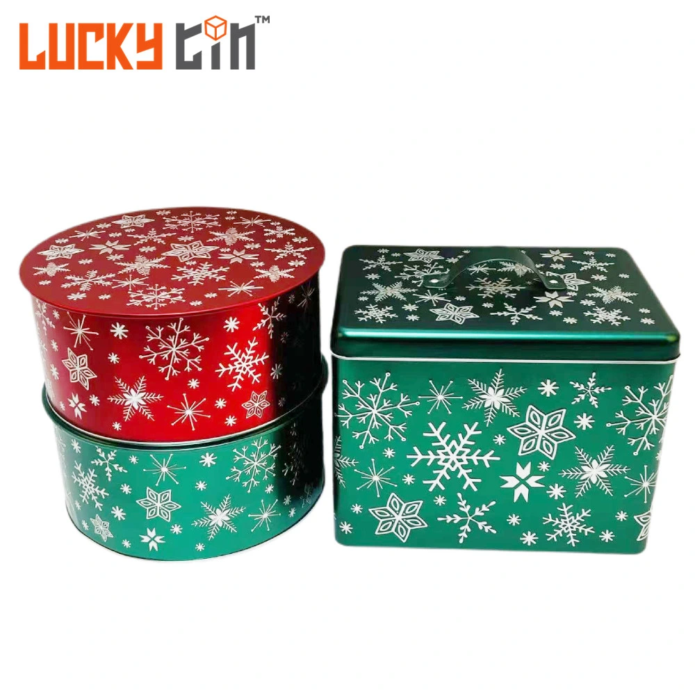Factory Wholesale Custom Tinplate Packaging Container Round Rectangular Metal Can Food Grade Christmas Set Tin Box