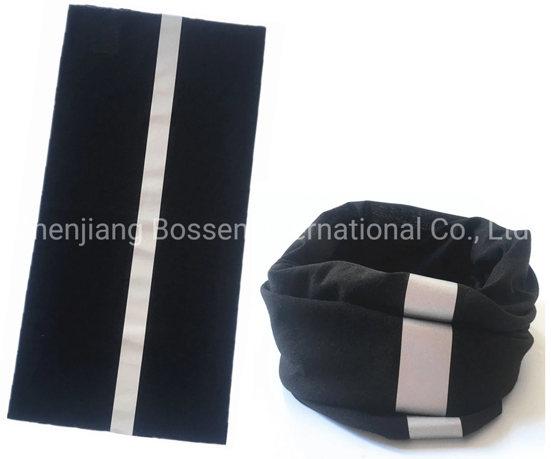 OEM Customized Microfiber Elastic Color Dyed Black Neck Tube Face Mask Bandana with Reflective Stripes