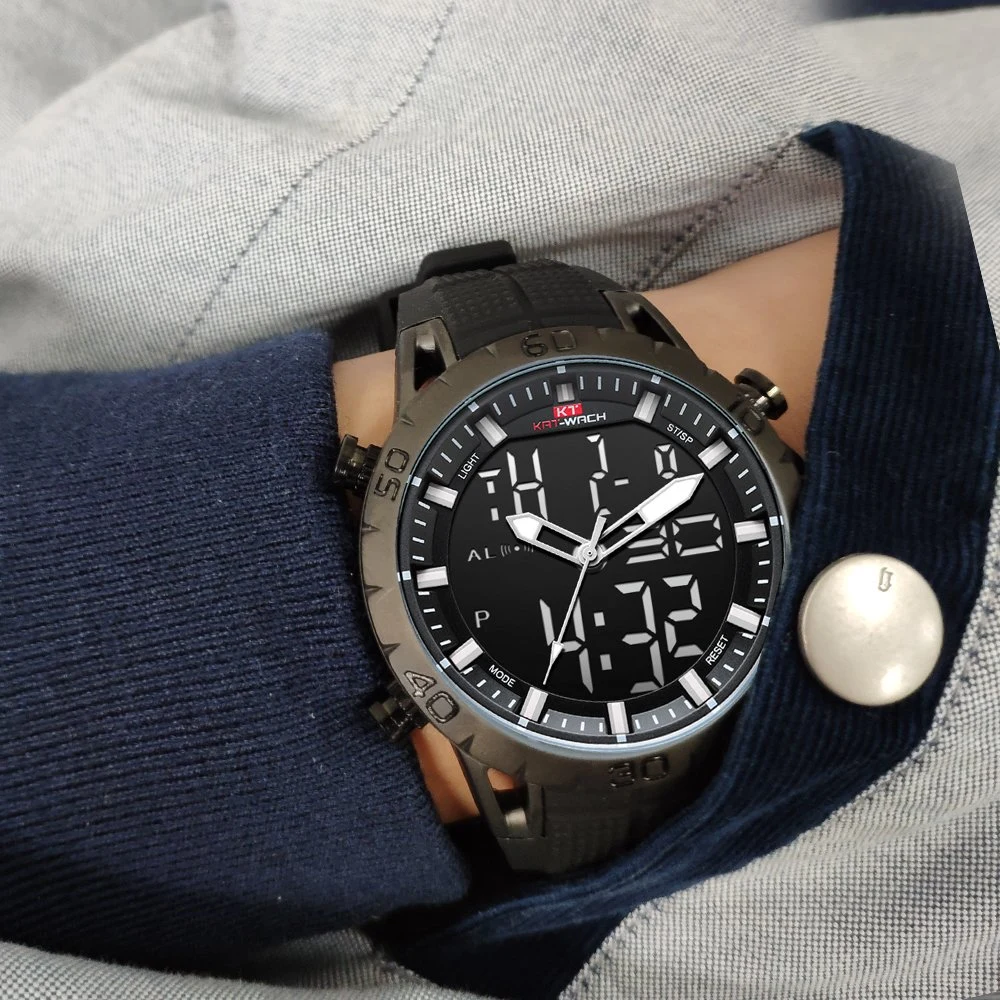Fashion 2019 Gift Mens Watch Quartz Digital Dual Time Chronograph Quality Waterproof Watch