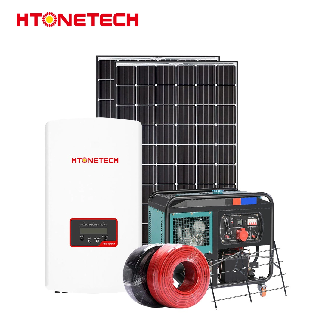 Htonetech Mono Crystal Solar Panels 250W Factory Wind Solar Hybrid Power System Inverter China 20kwh Solar Power System with 24V Diesel Generators