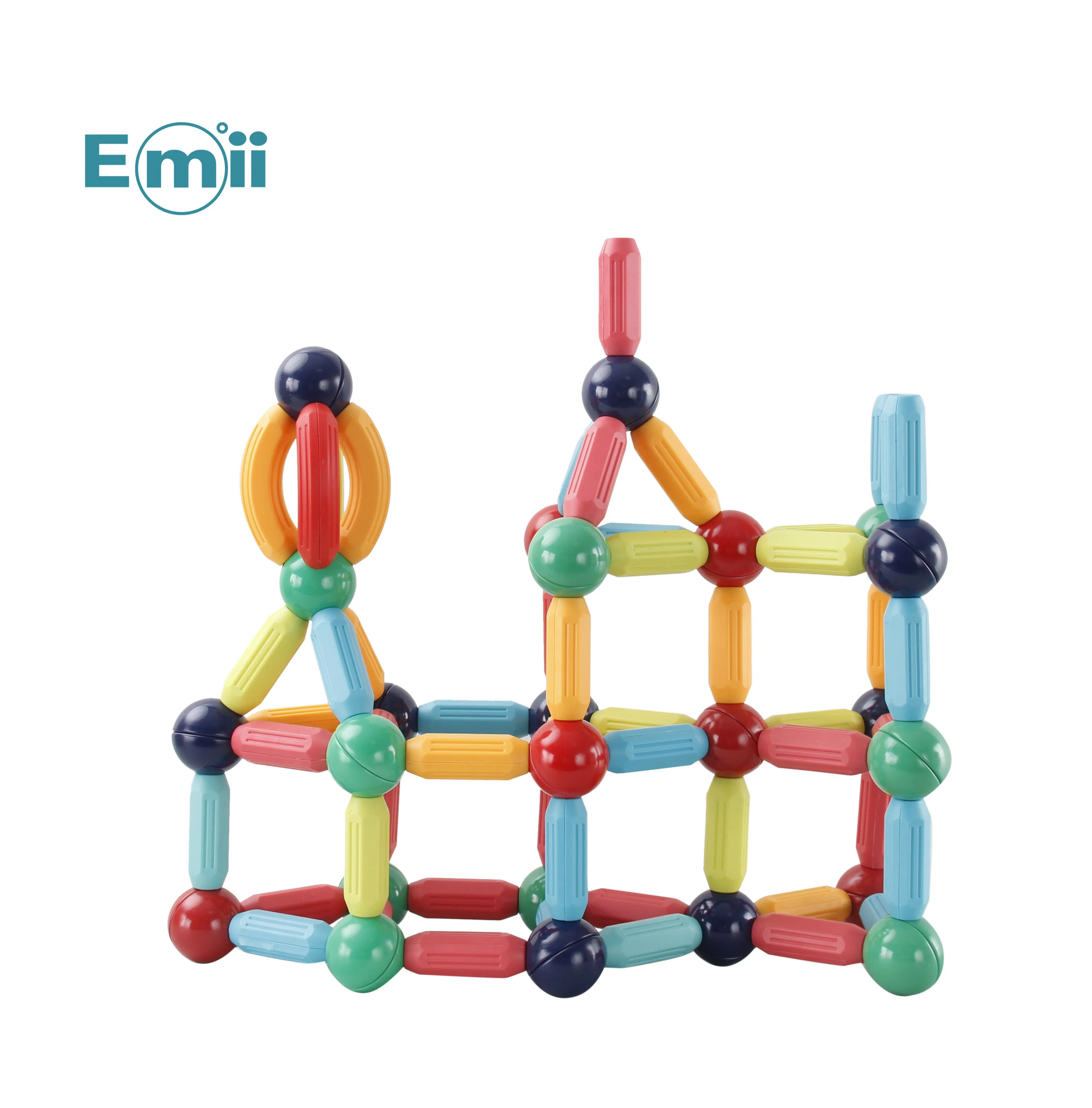 Emii Kids Educational Toys Magnetic Sticks and Balls 64 PCS 3D Magnetic Building Blocks