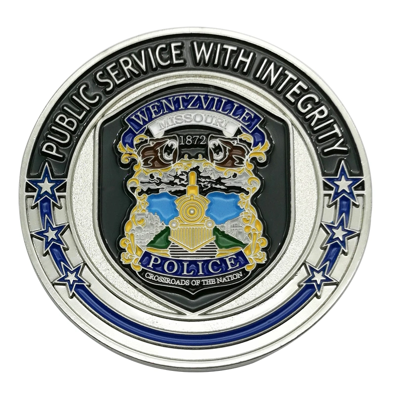 Customized Original Factory Wholesale/Supplier High quality/High cost performance Enamel Police/Army/Metal/Gold Military Police Challenge Coins in 3D & Antique Silver Finish