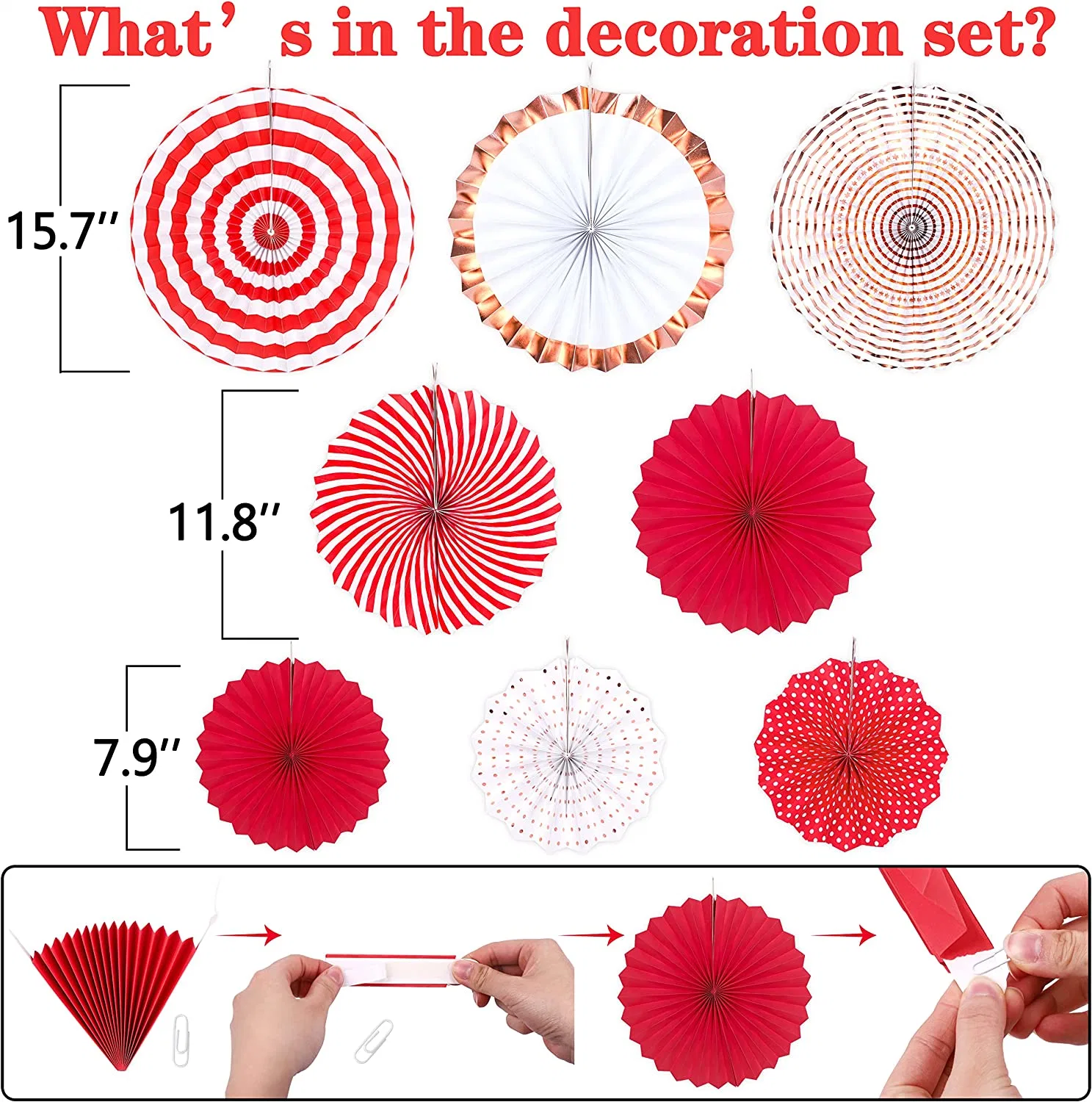 35PCS Party Decorations Paper Fan Hanging Set - Birthday, Wedding, Baby Shower, Circus, Festival, Valentine&prime; S Day, New Year Decoration Supply (Red)