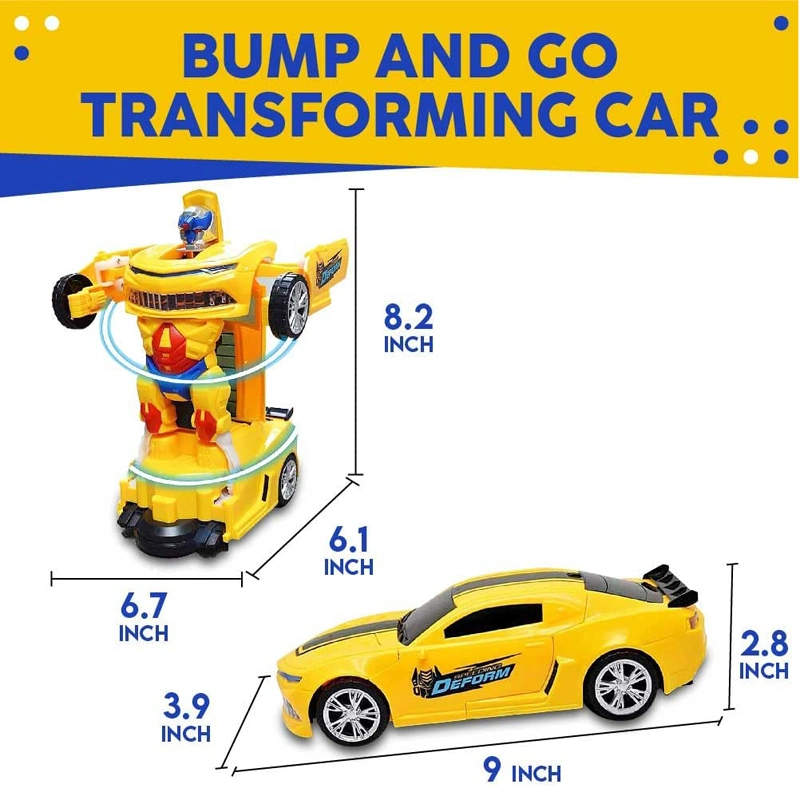 360 Degree Rotating Bump and Go Robot Transforming Deformation Car Robot Electrical Toys with Realistic Race Car Sounds LED Lights