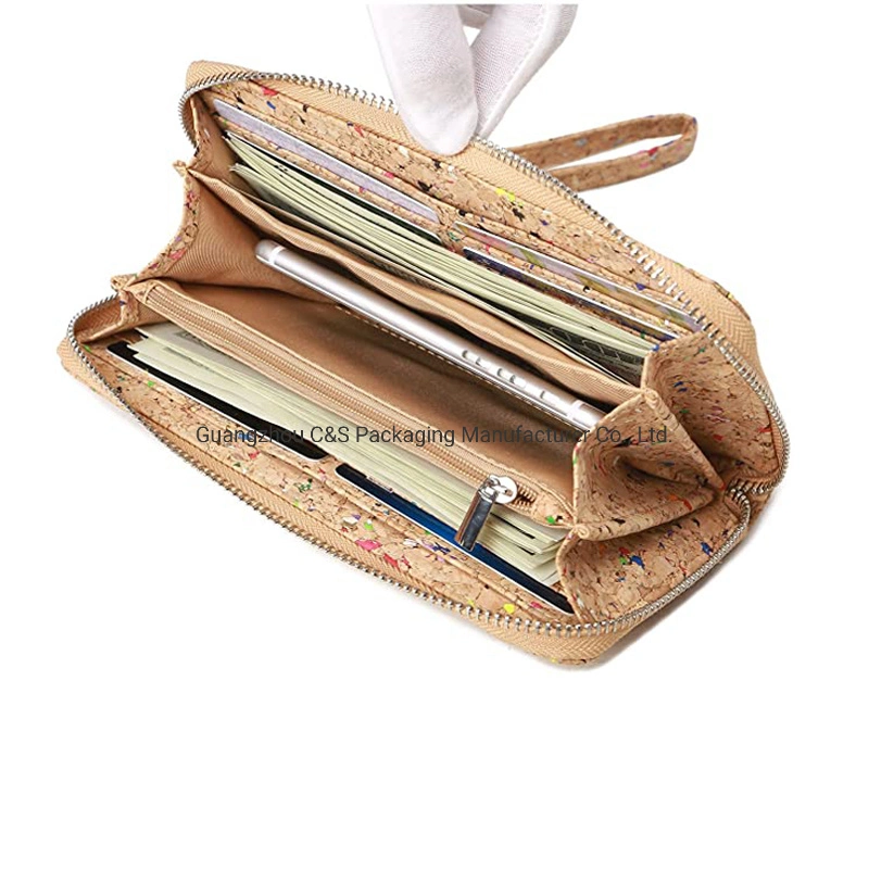 Custom Senhoras Vegan carteiras de cortiça Bolsas Bolsa Mulheres Eco-Friendly Cork Saco de embraiagem de bloqueio de RFID Long Wallet