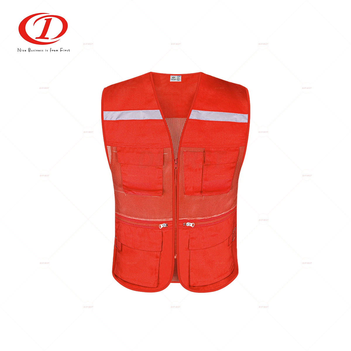 Cotton Fabric Surveyor Safety Vest with Pockets and Zipper Dfv1034