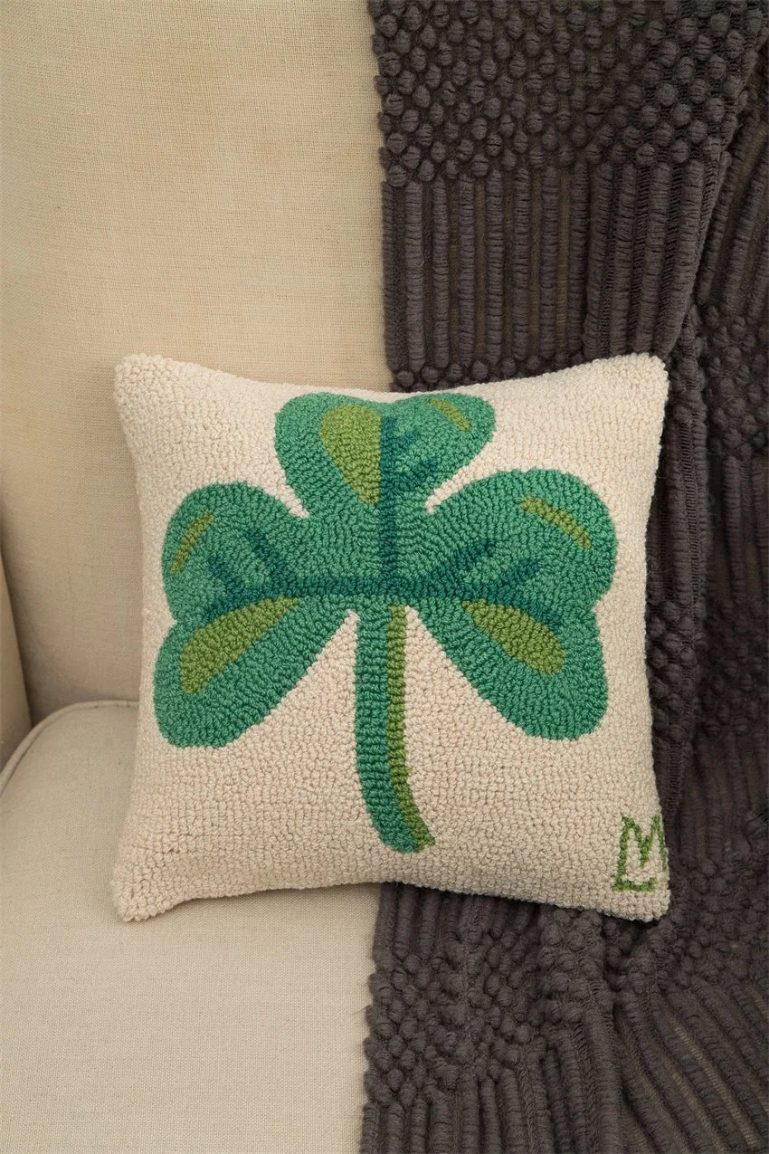 Carpet Embroidery Needle Point Tufting Four Clovers Green Leaf Pillow 45X45cm 30X50cm Sham Cushion