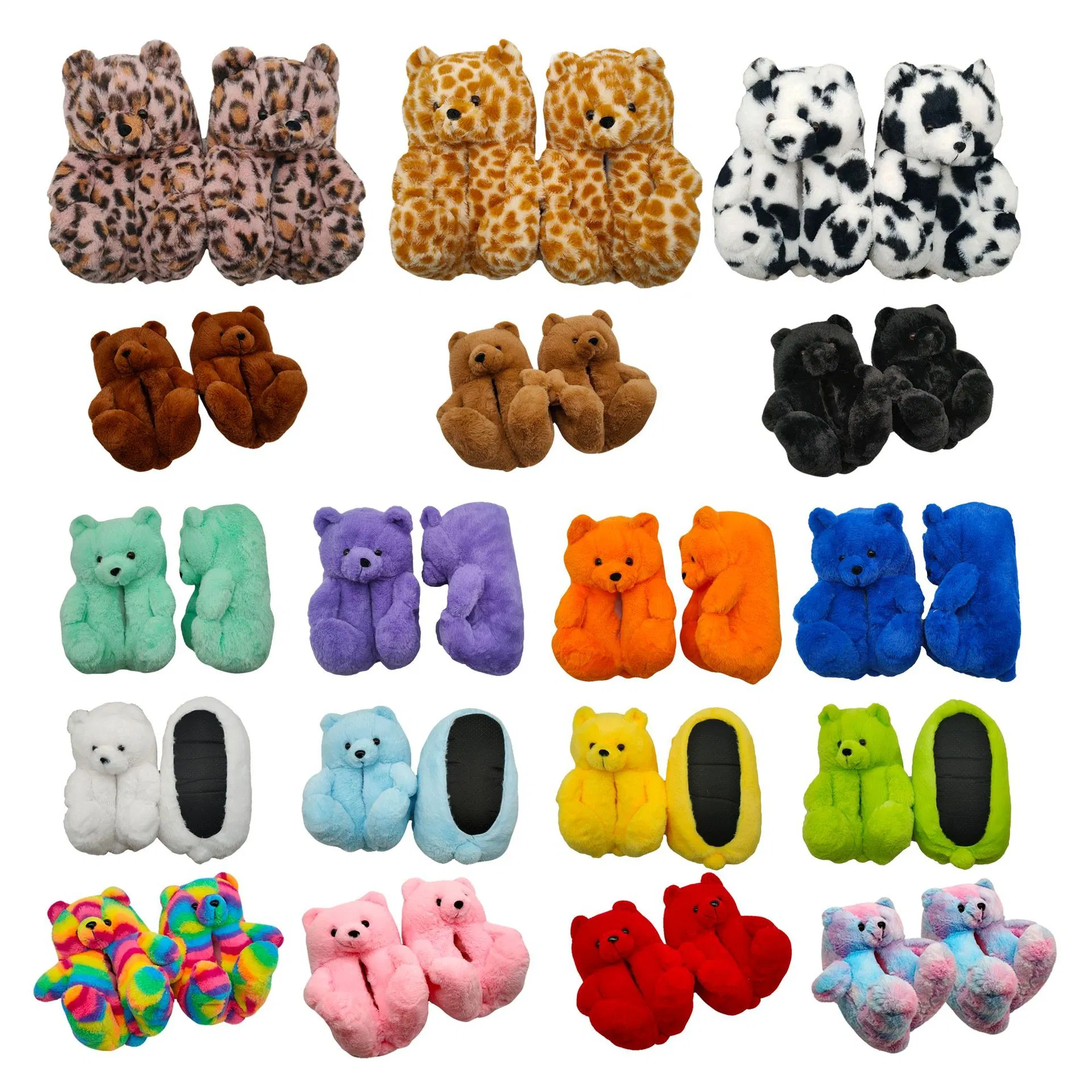 New Arrival Drop Shipping Kids Fur Slides One Size Free Размер Детские сандалии OutFit Фурри плюшевые медвежата туфли