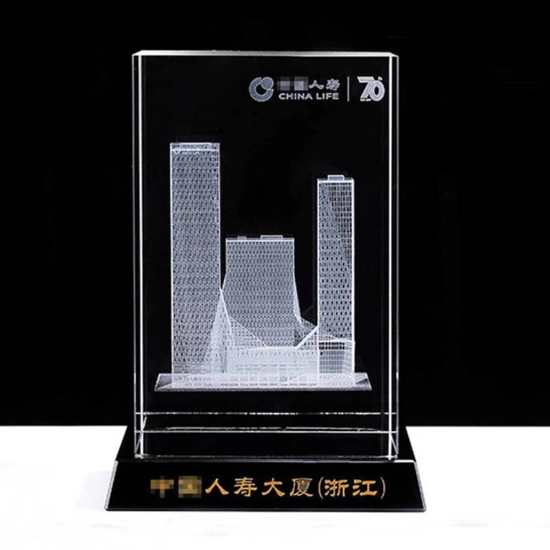China Factory Wholesale Company Souvenir Office Decoration Construction Project Building Decoration Trophy Crystal Gift Crafts Custom