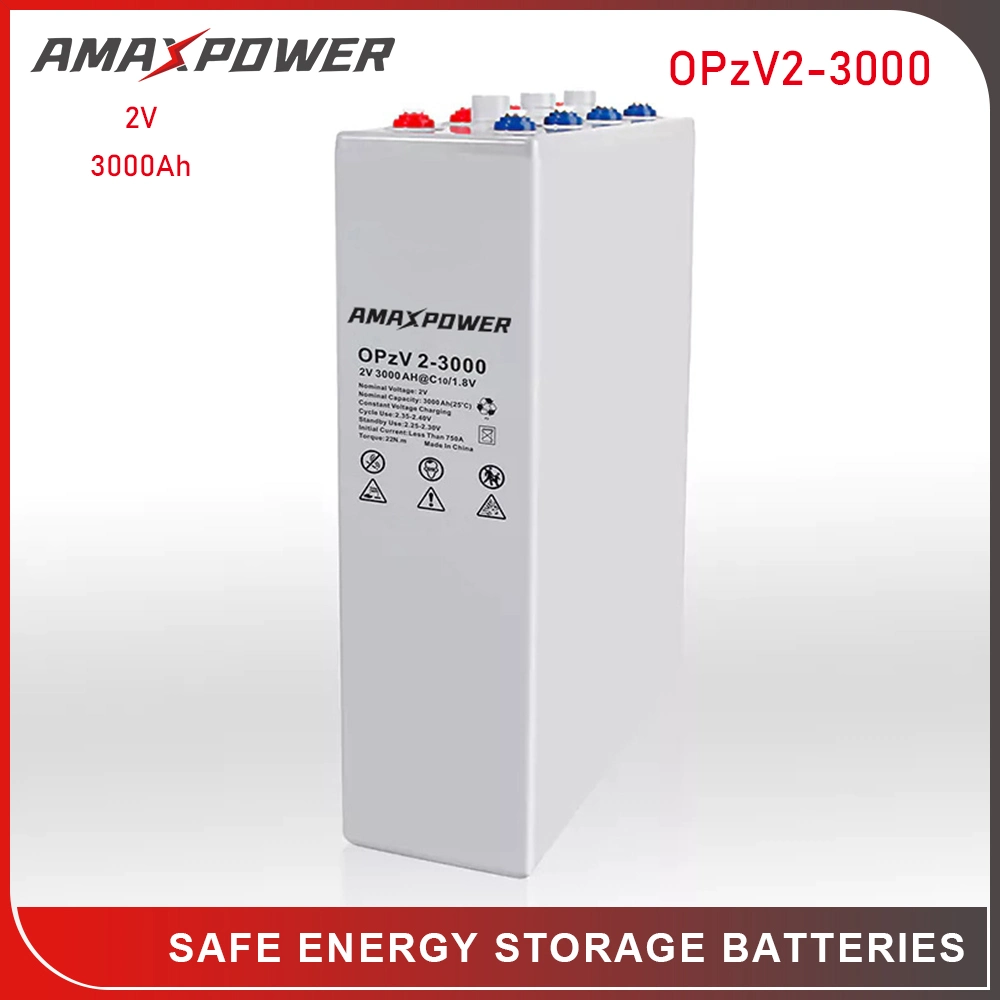 Amaxpower 2V 1000ah/1200 ah/1500ah/2000ah/2500ah/3000ah Opzv Gel Tubular de Armazenamento de Energia Solar da bateria/UPS/Luz de LED/Emergency-Power-Systems/Opzs