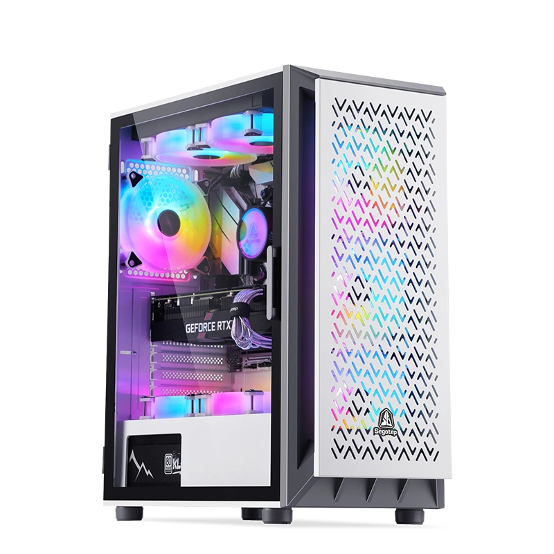 Segotep Gank 2, New Arrvial Liquid Cooler ATX Gaming Computer Case PC Cases, Good Airflow Panel Design Segotp Black/White Case