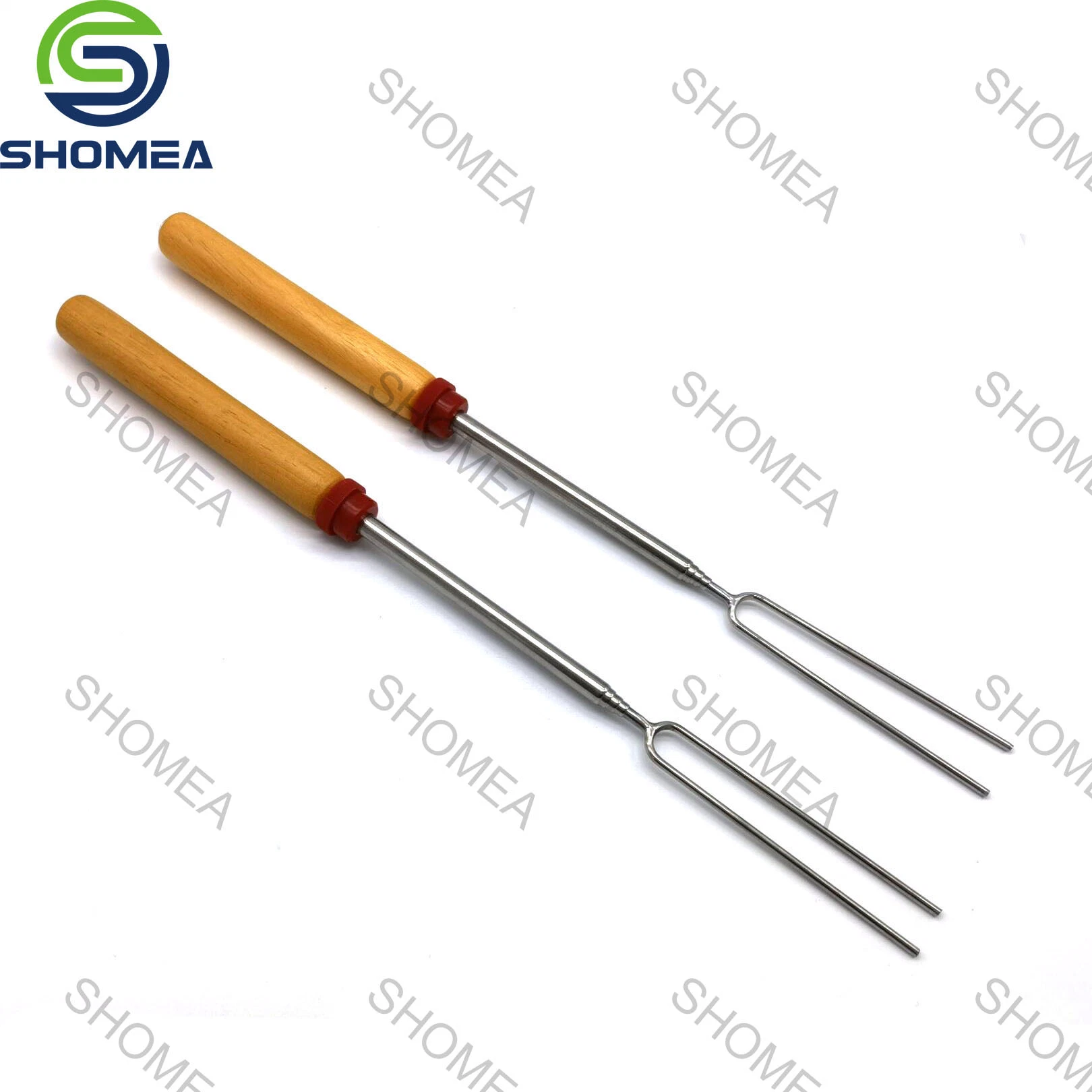 Shomea Customized Stainless Steel Telescopic Fork with Wooden Handle