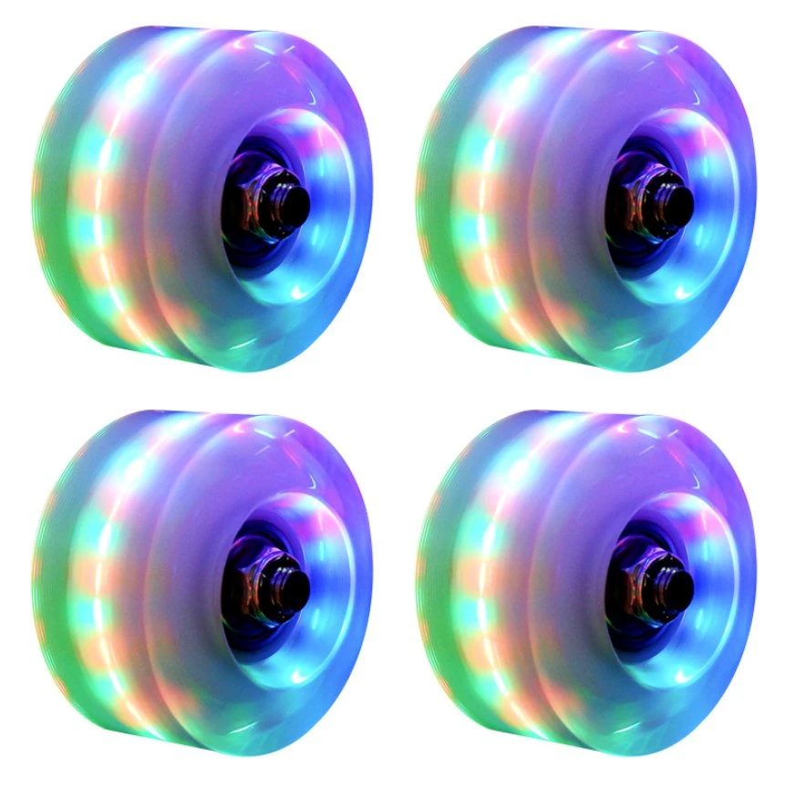 Double Roller Skates Shining Wheel PU Wheel Flashing 4PCS Pack with UV LED Light