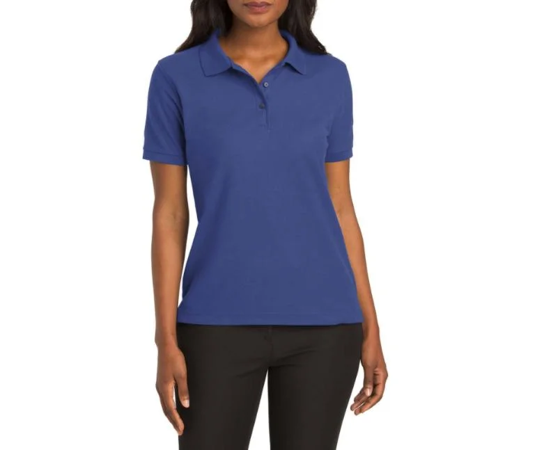 Women Cotton Short Sleeve Plain Golf Ribbing Polo Shirt with Logo Printing