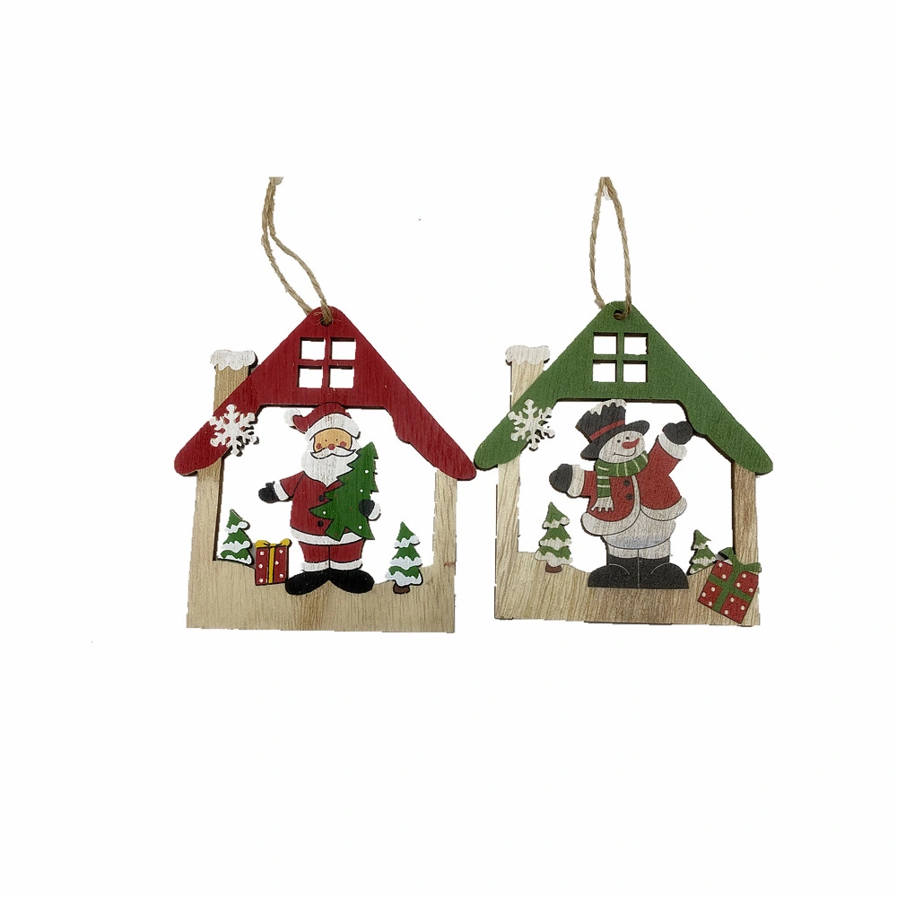 Wooden Hollowed-out House Shape Hanging Ornaments for Xmas