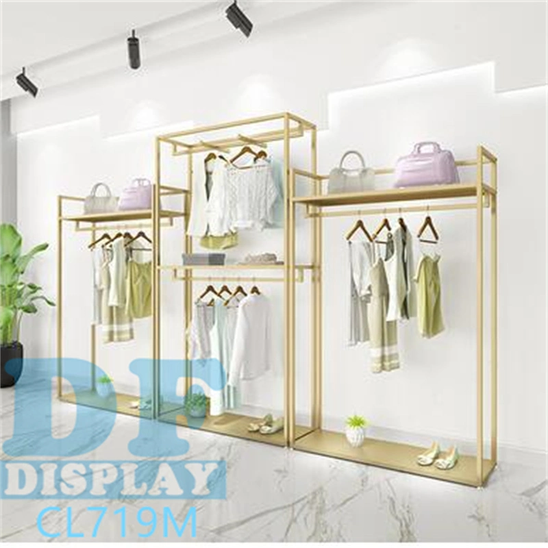 Golden Garment Rack Boutique Clothing Racks Metal Clothing Racks for Clothing Store Women Garment Display Shelves