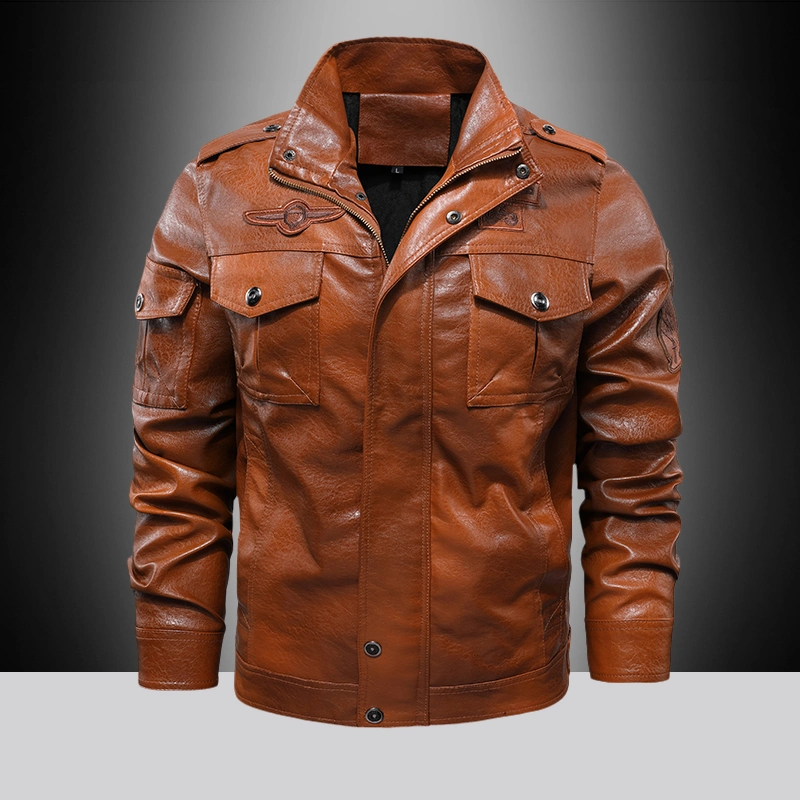 Free Sample Men Leather Garments Winter PU Jacket Fur Warm