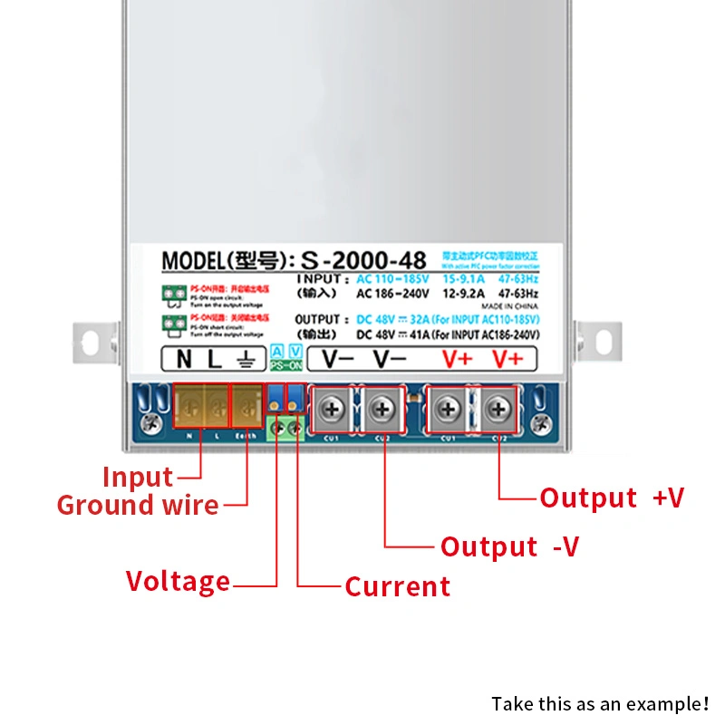 تبديل التيار المستمر لوحدة التزويد بالطاقة مع تصحيح Pfc Active Correction Voltage قابل للضبط يتمتع المنظم S-2000p-24V 83A بشهادة CE RoHS