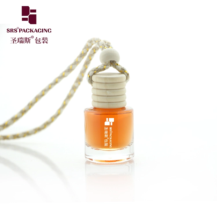 Luxury Round Shape 8ml Glass Car Bottle Perfume With Plug Wooden Cap