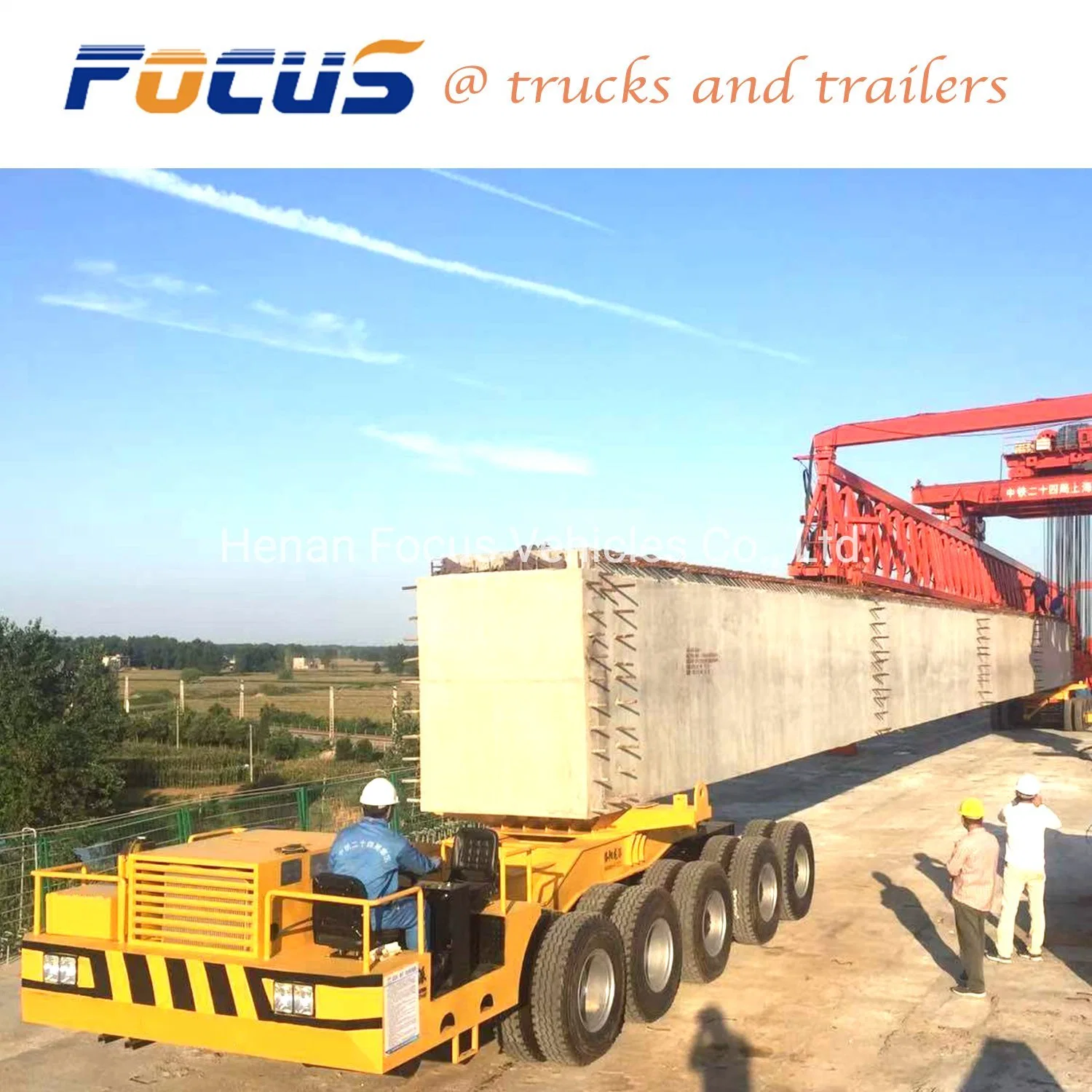 Self-Steering Beam Carrier Trailer to Transport Concrete Beams Bridge, Steel and Precast Concrete Beams