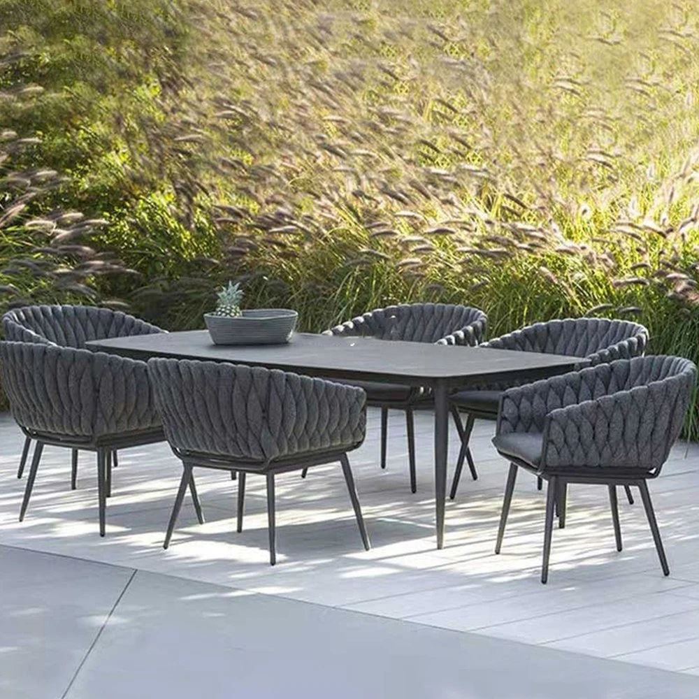 A Turquia sala de jantar apresenta mobiliário italiano de luxo Cadeira de jantar de vime barato Jardim cadeiras e mesa de jantar ao ar livre