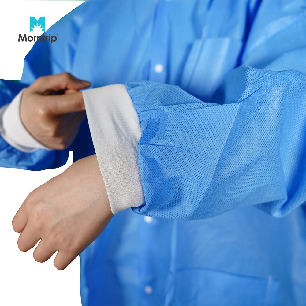 Blue Long Sleeve Knitted Cuffs Protective Medical Non Sterile Disposable Doctor Lab Coat