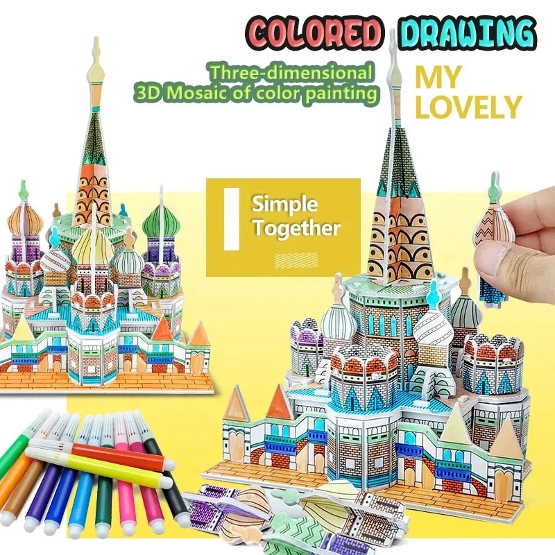 Wholesale/Supplier Interesting Children Intellectual Toys Health Environmental Protection Graffiti 3D Puzzle Model Color Painting Paradise Colored Drawing