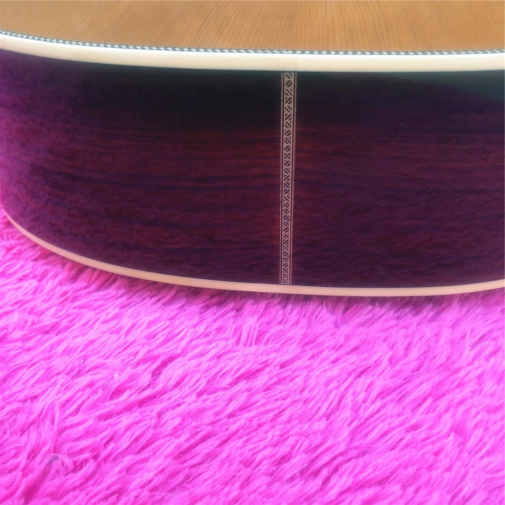 Fingerboard ébène personnalisé avec reliure à chevrons rose style Om du dos Guitare acoustique