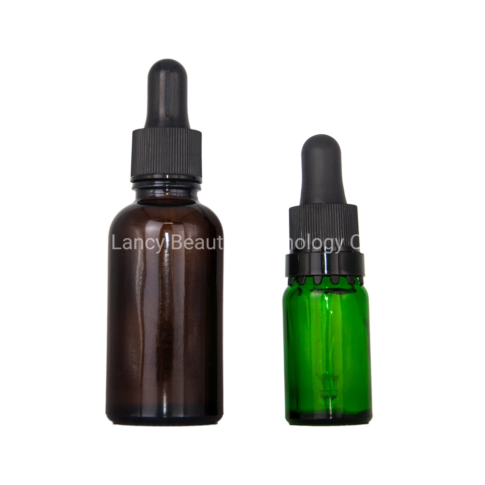 Professional 5ml-120ml Essential Oil Empty Glass Bottle with Screw Ring Flat Cap and Rubber and Glass Dropper in Cosmetic or Medical Packaging