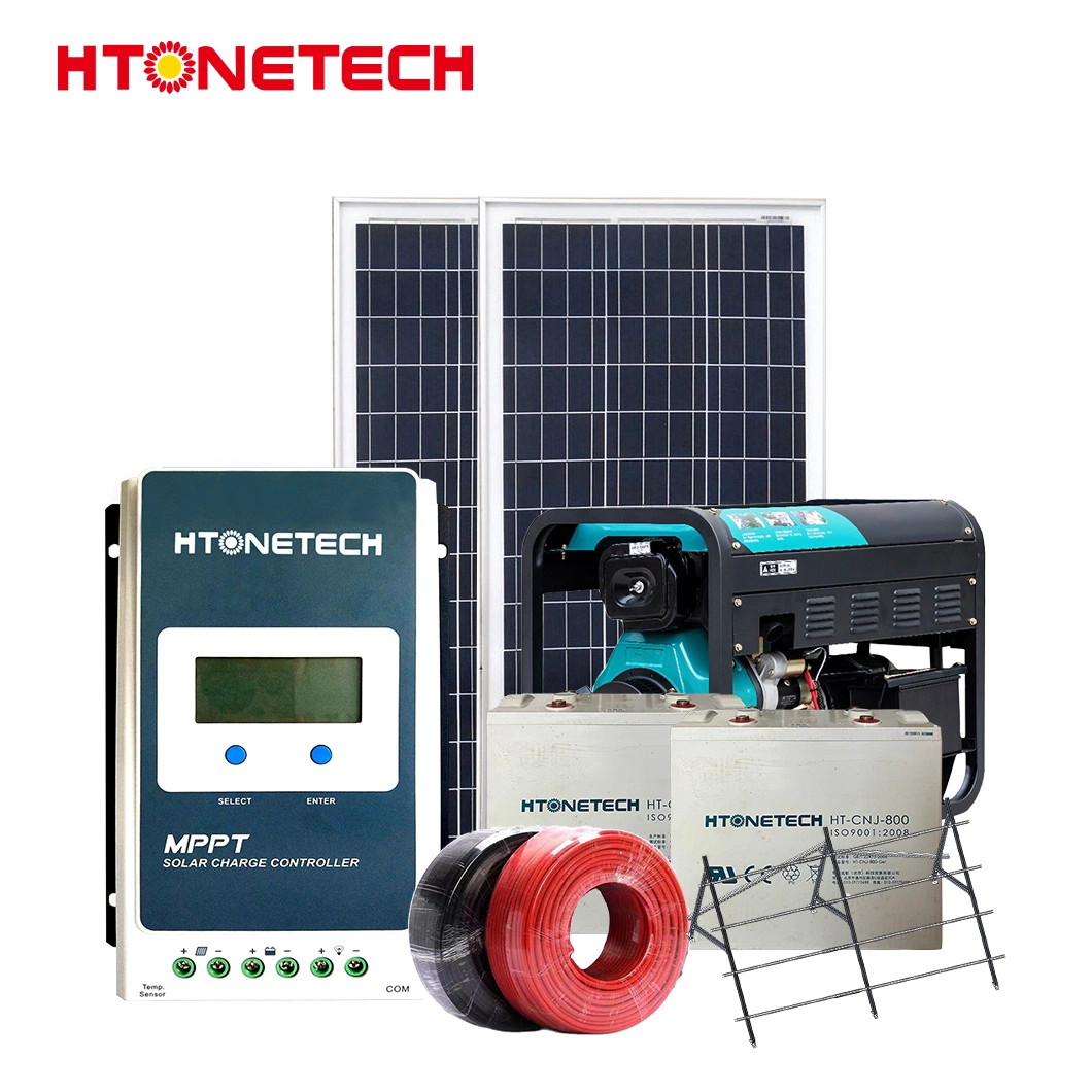 Htonetech Complete 10kilowatt off Grid Solar System Factory China 8kw 10kw 24kw 36V 230W Mono Solar Module 8500W Diesel Generator Hybrid Solar Plant