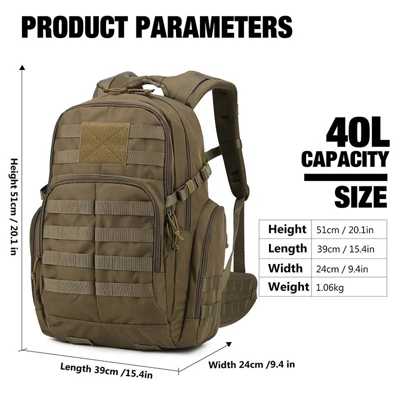 Sac à dos tactique de survie en expédition de randonnée personnalisée avec camouflage de chasse modulaire et système d'hydratation de 25L.