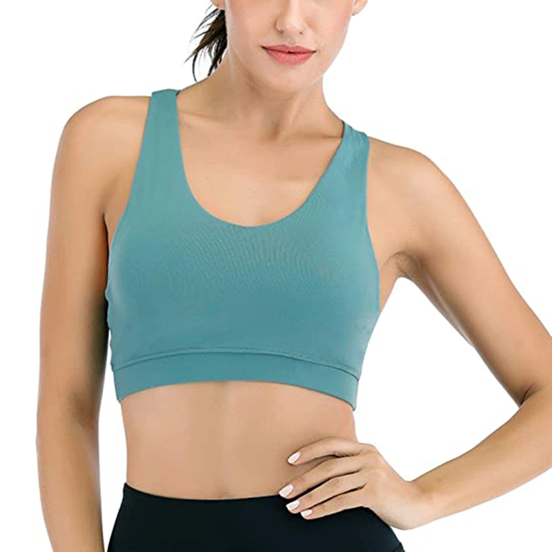High Quality Custom Made Stretch Comfortable Strappy Yoga Sports Bras for Women Padded Criss-Cross Back Tank Tops
