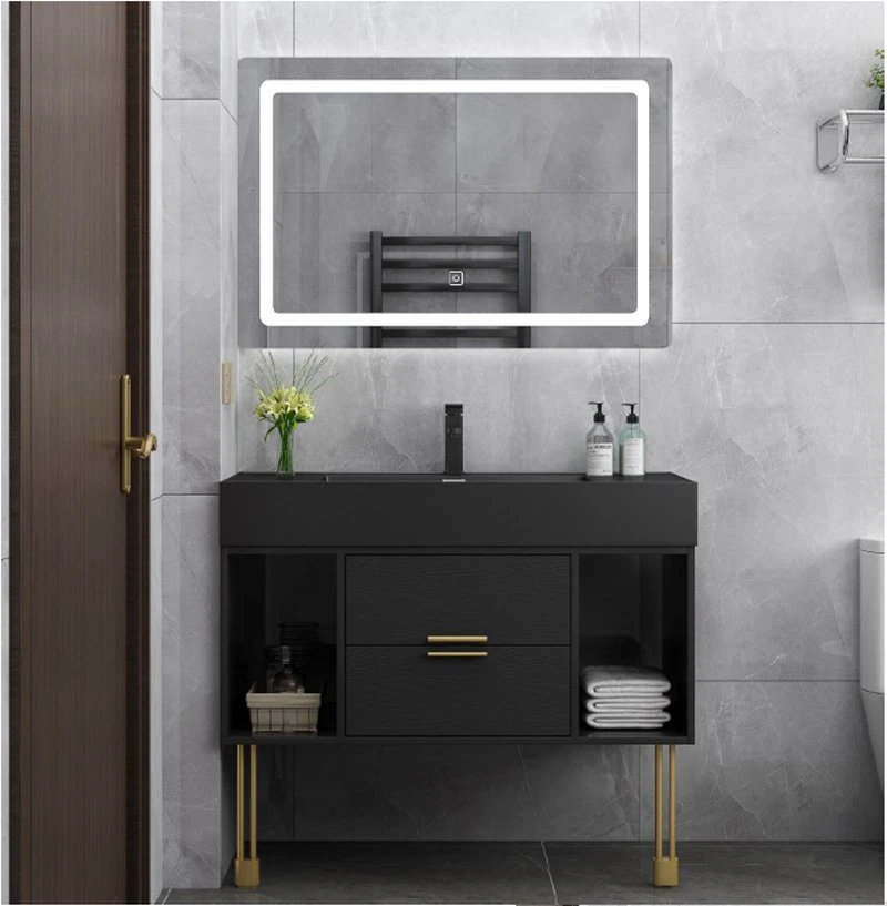 Moderno minimalista sin pintura Muebles de baño de madera maciza Armario de baño