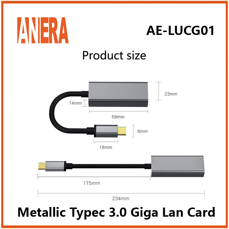 Anera Adaptateur Ethernet RJ45 en alliage d'aluminium Typec 3.0 Carte LAN Gigabit Carte réseau